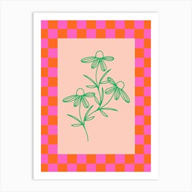 Modern Checkered Flower Poster Pink & Green 13 Art Print