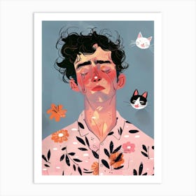 Portrait Of A Man With Cats 1 Art Print