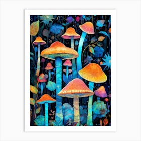 Mushrooms In The Forest nature illustration 1 Art Print