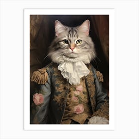 Royal Rococo Style Blue & Gold Cat 1 Art Print