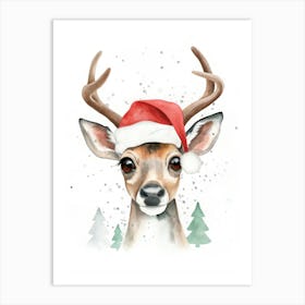 Deer With Santa Hat Art Print