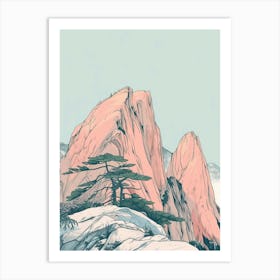 Mount Hua China Color Line Drawing (7) Art Print