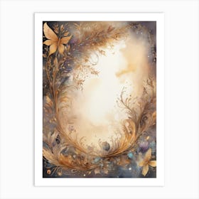 Frame With Butterflies And Flowers Art Print