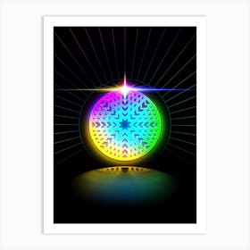 Neon Geometric Glyph in Candy Blue and Pink with Rainbow Sparkle on Black n.0277 Art Print