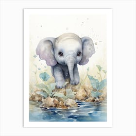 Elephant Painting Scuba Diving Watercolour 3 Art Print