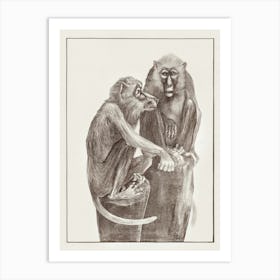 Two Dog Monkeys On Tree Stumps (1878–1917), Theo Van Hoytema Art Print