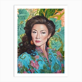 Floral Handpainted Portrait Of Michelle Yeoh 1 Art Print