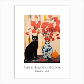 Cats & Flowers Collection Bleeding Heart Flower Vase And A Cat, A Painting In The Style Of Matisse 1 Art Print