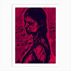 Girl Portrait In Red Art Print