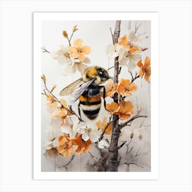 Bumblebee, Japanese Brush Painting, Ukiyo E, Minimal 2 Art Print
