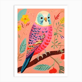 Pink Scandi Budgerigar 3 Art Print