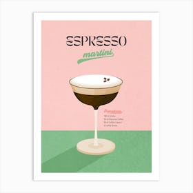 Minimal Espresso Martini Italian Cocktail - retro pink and green Art Print