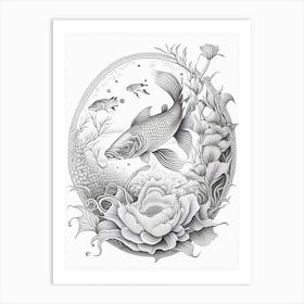 Midorigoi Koi Fish Haeckel Style Illustastration Art Print