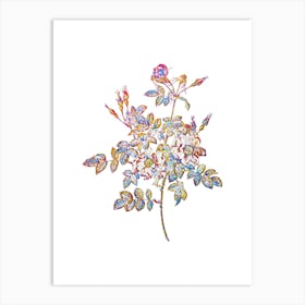 Stained Glass Pink Rosebush Bloom Mosaic Botanical Illustration on White n.0327 Art Print