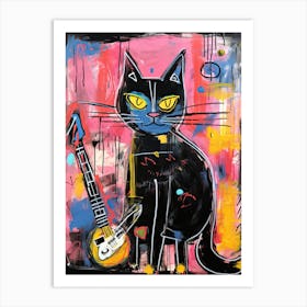 Black Cat With Banjo Neo-expressionism Art Print