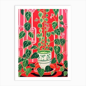 Pink And Red Plant Illustration Pothos Pearls 2 Art Print