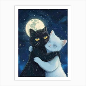 Two Black Cats Hugging Art Print