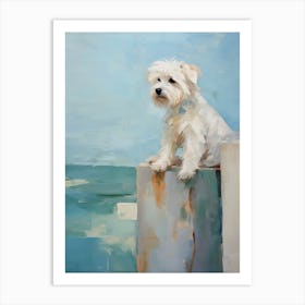 Maltese Dog, Painting In Light Teal And Brown 2 Art Print