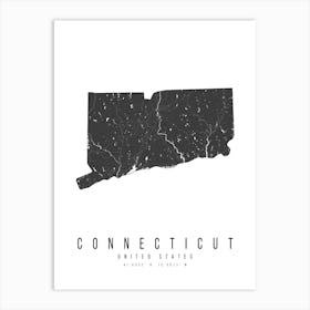 Connecticut Mono Black And White Modern Minimal Street Map Art Print