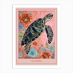 Floral Animal Painting Sea Turtle 2 Poster Art Print
