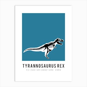T Rex, Dinosaur Boys Room Decor, Blue Art Print