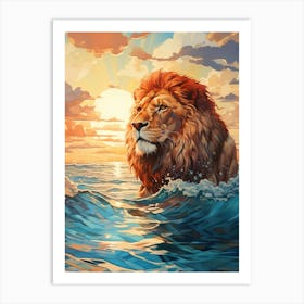 Lion In The Ocean Art Print