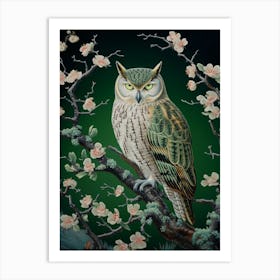 Ohara Koson Inspired Bird Painting Eastern Screech Owl 3 Art Print