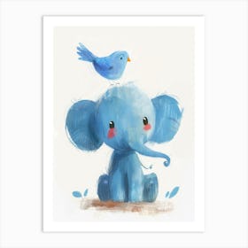 Small Joyful Elephant With A Bird On Its Head 4 Art Print