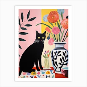 Bleeding Heart Flower Vase And A Cat, A Painting In The Style Of Matisse 2 Art Print