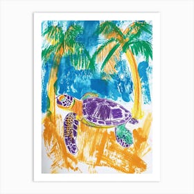 Sea Turtle Palm Tree Scribble 2 Art Print