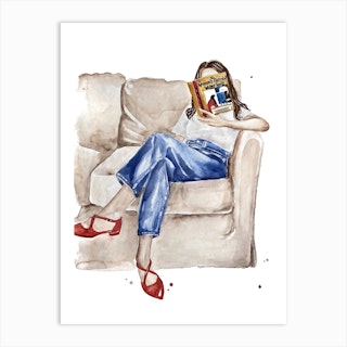 Woman Reading The Queens Gambit Book On Couch Art Print