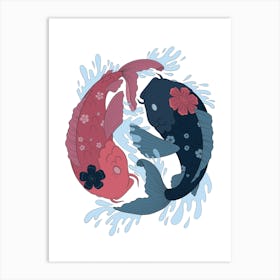 Floral koi fish yin yang Art Print