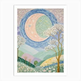 Pink Moon And Cherry Blossom Trees Art Print