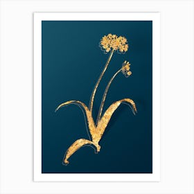 Vintage Spring Garlic Botanical in Gold on Teal Blue n.0142 Art Print