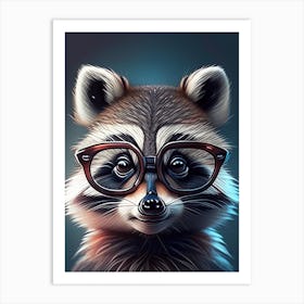 Raccoon Wearing Glasses Portrait Art Print