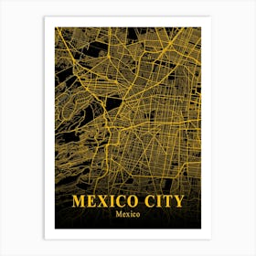 Mexico City Gold City Map 1 Art Print