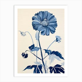 Blue Botanical Gerbera Daisy 1 Art Print