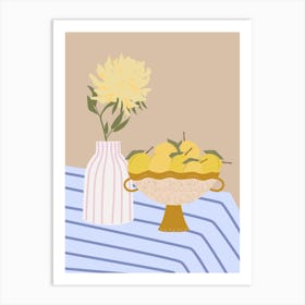 Lemon Basket And Flower Vase Art Print Art Print