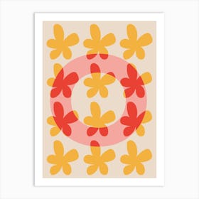 Alphabet Flower Letter O Print - Pink, Yellow, Red Art Print