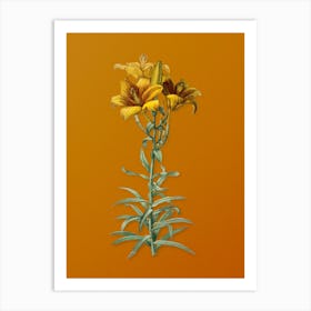 Vintage Fire Lily Botanical on Sunset Orange n.0588 Art Print