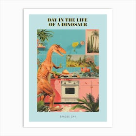 Dinosaur Baking In The Kitchen Retro Abstract Collage 2 Poster Art Print