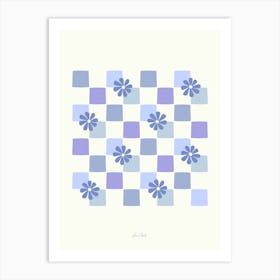 Blue Daisy Checkerboard Art Print