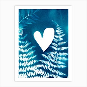 Blue Fern Heart Art Print