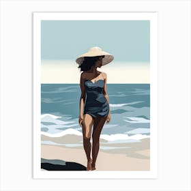 Illustration of an African American woman at the beach 115 Art Print