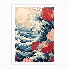 Great Wave With Aster Flower Drawing In The Style Of Ukiyo E 1 Art Print