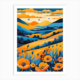 Cartoon Poppy Field Landscape Illustration (93) Art Print