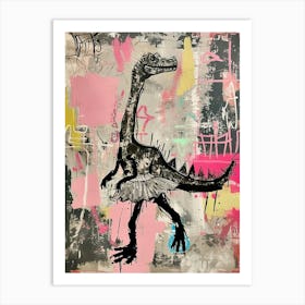 Dinosaur Dancing In A Tutu Pink Graffiti Brushstroke 1 Art Print