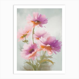 Aster Flowers Acrylic Pastel Colours 3 Art Print