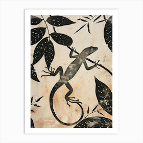 Lizard In The Leaves Block Print 4 Art Print