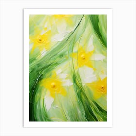 Daffodils Twist Stems Pointed Leaves Yellow Strokes Green Art Print